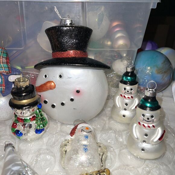Vintage Dept 56 Blown Glass Snowman Christmas Ornament Lot Hang & Clip On #38 - Picture 3 of 12